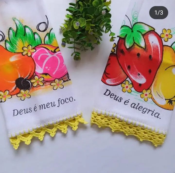 Panos de prato com barrado em crochê ( 75x45cm) - Foto 3