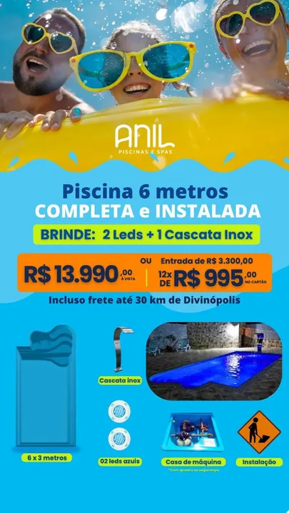 Ana: piscina com cascata e iluminação azul 6 metros