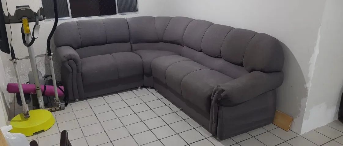 Sofá de canto em L para até 6 pessoas cinza 