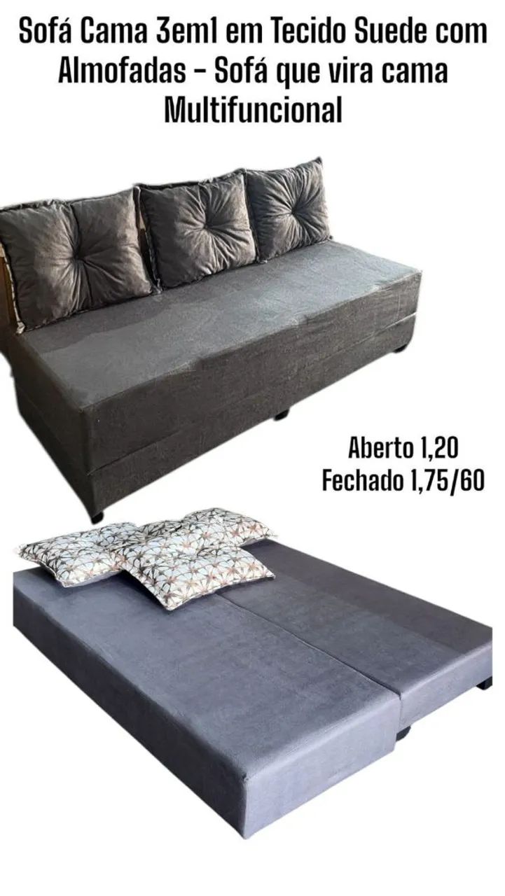Sofá Cama 3em1 em Tecido Suede com Almofadas - Foto 4
