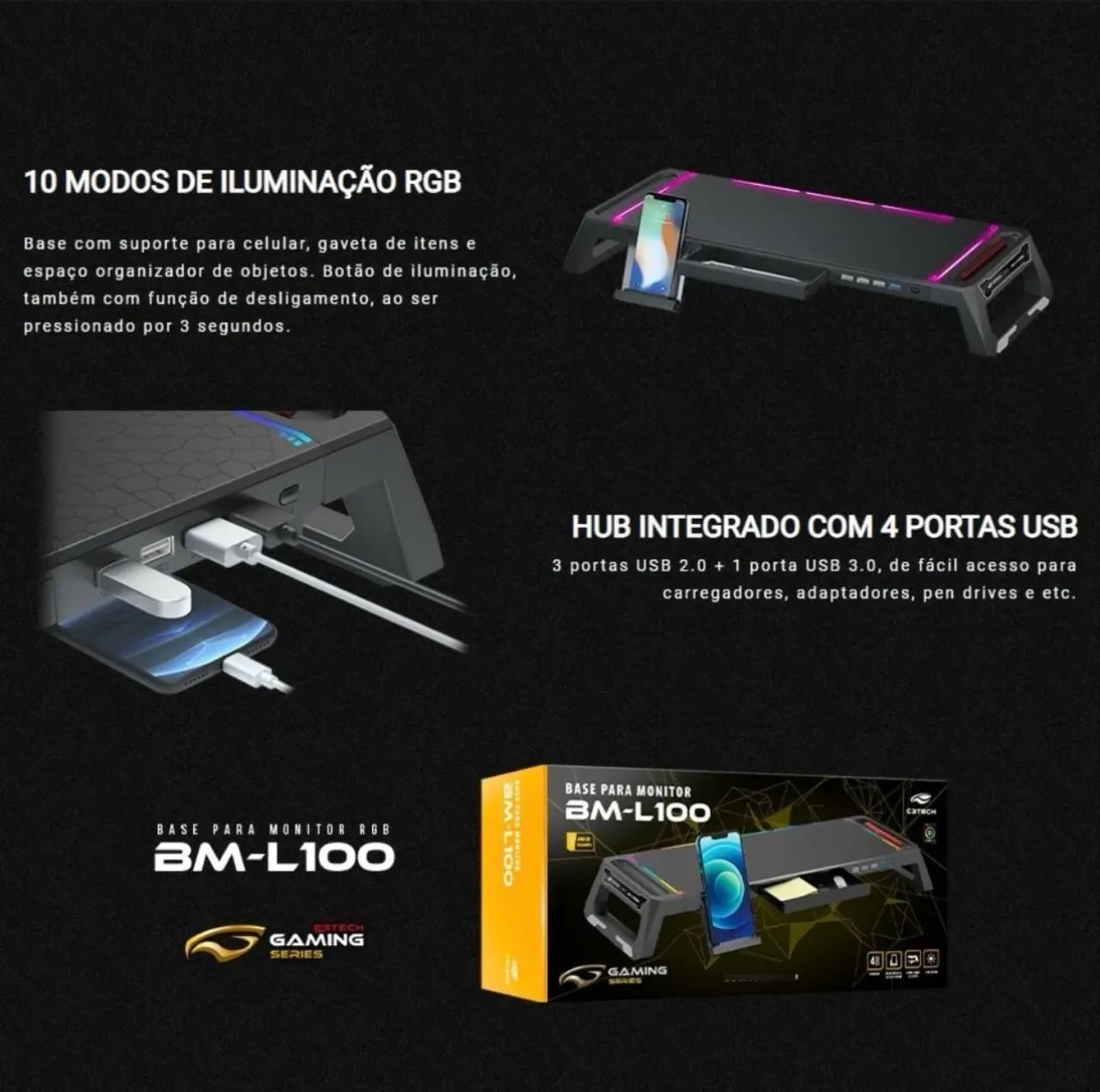 Base / Suporte Monitor Elevado C/ Usb Rgb Tv Monitor Gamer  - Foto 2