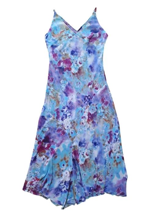 Vestido Azul Floral Transparente (Sem Forro)