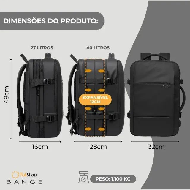Mochila Bange Notebook Impermeável 15,6 Tecido Resistente Reforçada 37 Litros - Foto 5
