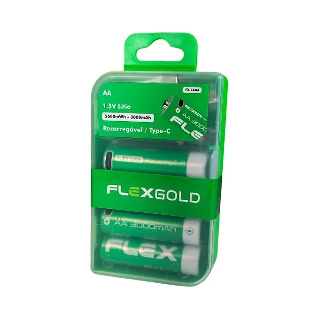 Kit C/ 4 Pilhas Flexgold Recarregáveis AA 1.5V 3000 mAh - AC3149 - Foto 2