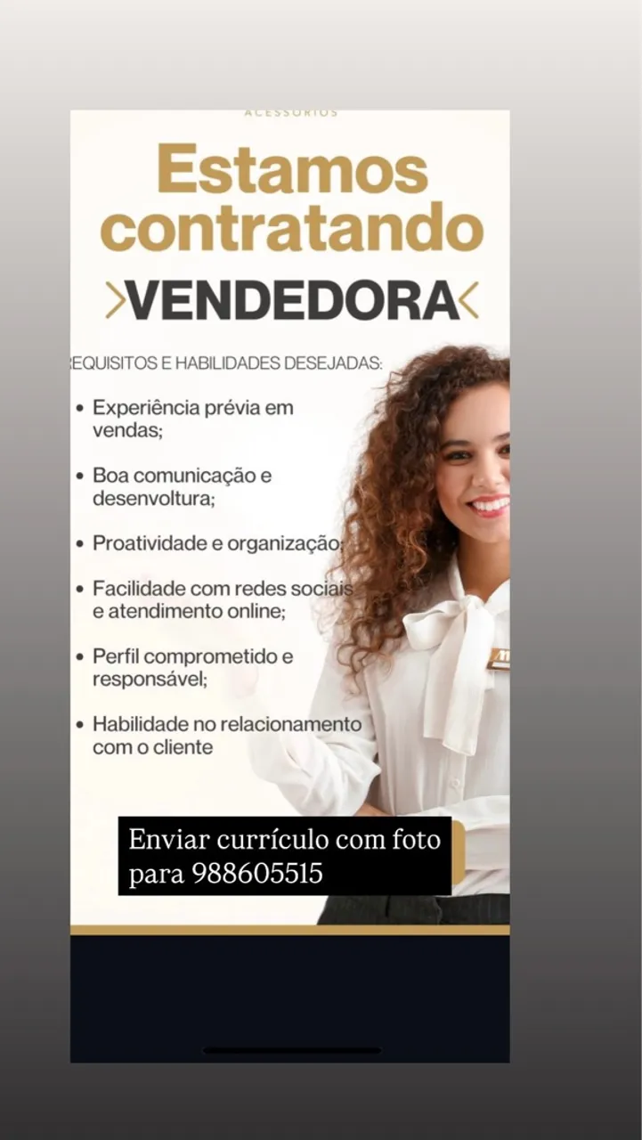 Estamos contratando vendedora para loja feminina