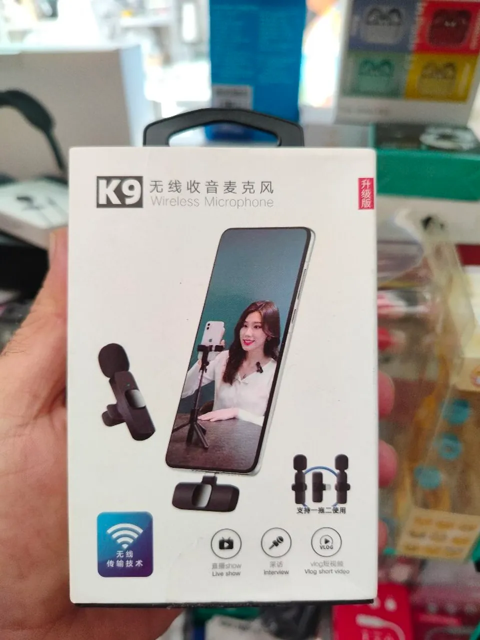 Microfone Sem Fio K9 2 Microfones- Ideal para Live, Entrevistas e Vlogs