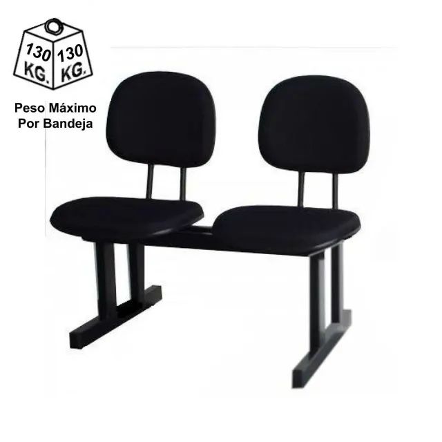 Longarina para Recepção Secretária 2 Lugares Preta Conforto Ergonômico Modelo 33074 - Foto 3