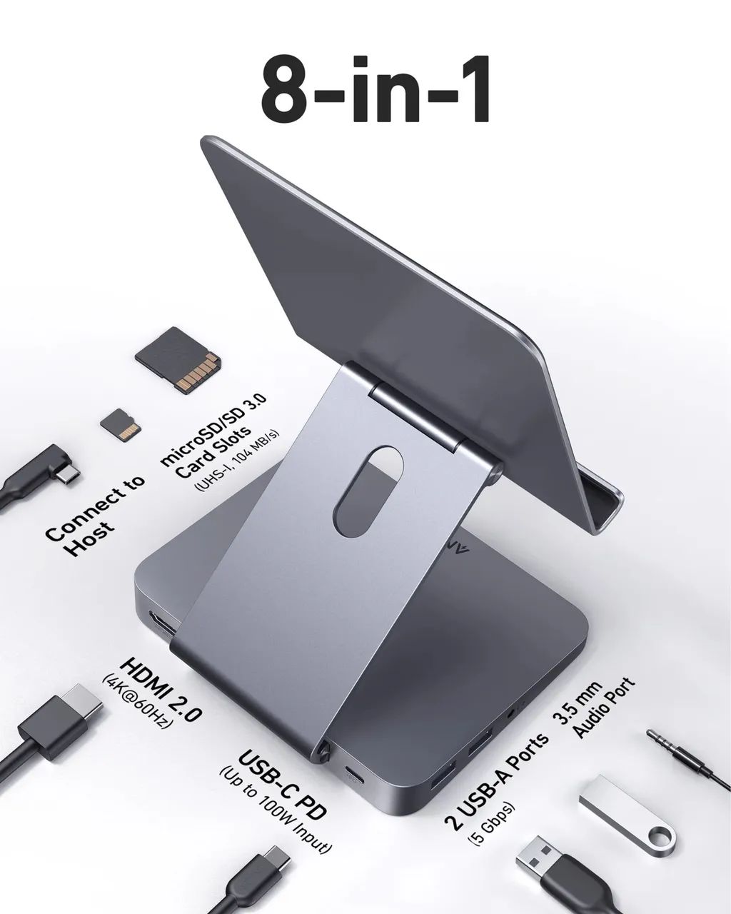 Anker 551 USB-C Hub (8 em 1) com Suporte para Tablet | 4K HDMI | Lacrado