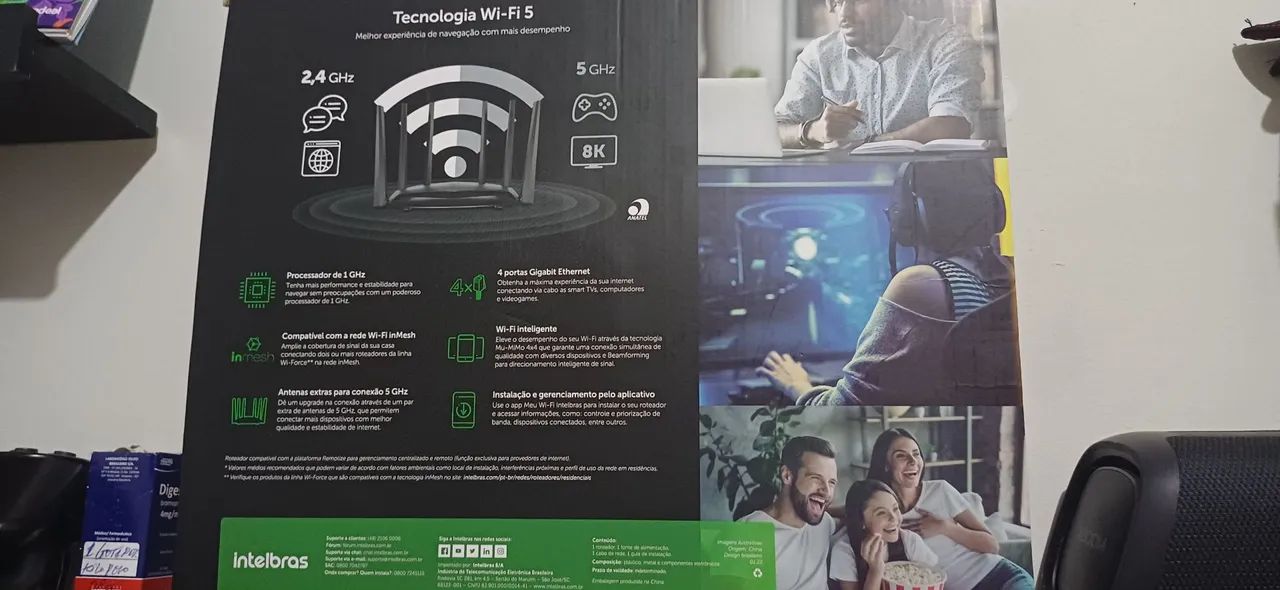 Roteador Intelbras Wi-Fi 5 - 8K, 1 GHz, 4 Portas Gigabit Ethernet