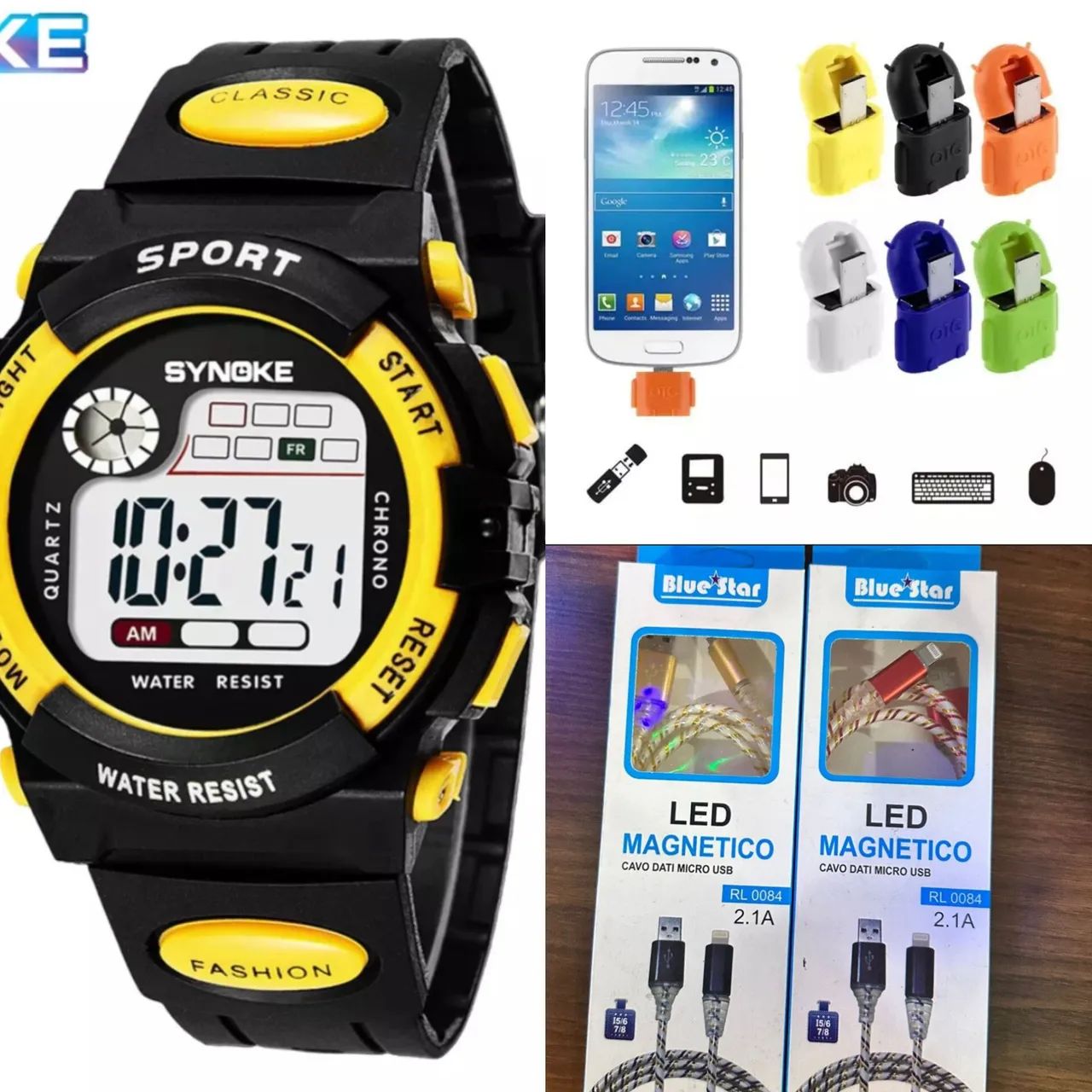 Relógio Digital Esportivo + Cabos Magnéticos Micro USB