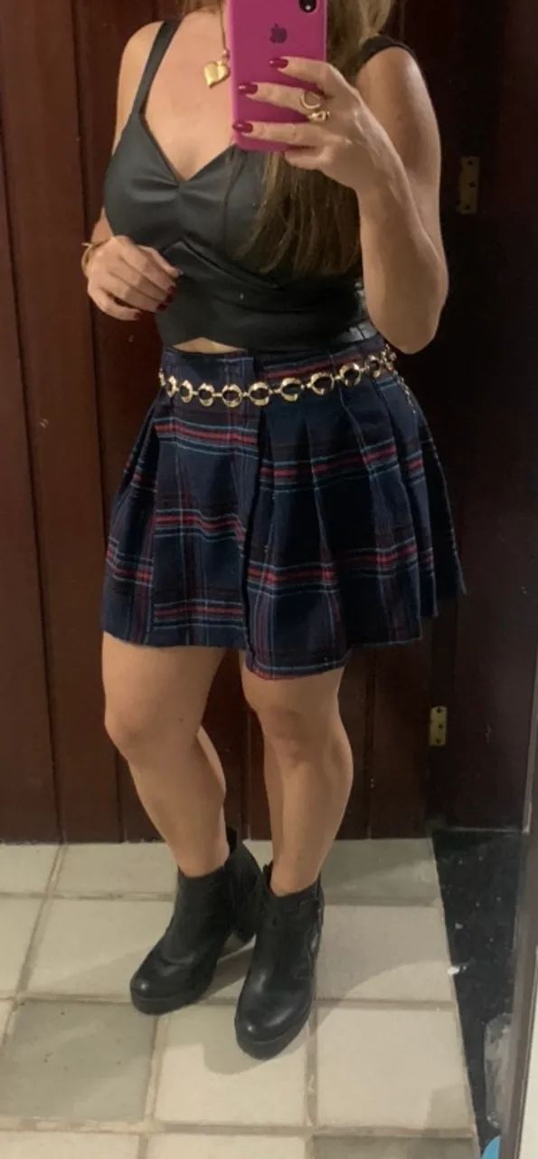Saia Plissada Xadrez e Top Preto - Foto 2