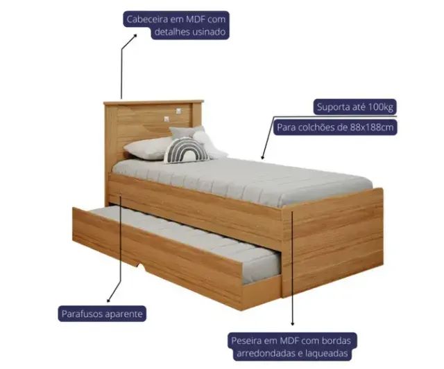 Cama Modelo Bibox para Colchões Tamanho Solteiro Bianca - Foto 4