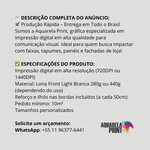 Lona com Impressão Digital - Faixa, Tapume, Fachada - Pedido Mínimo 10m² - Foto 2