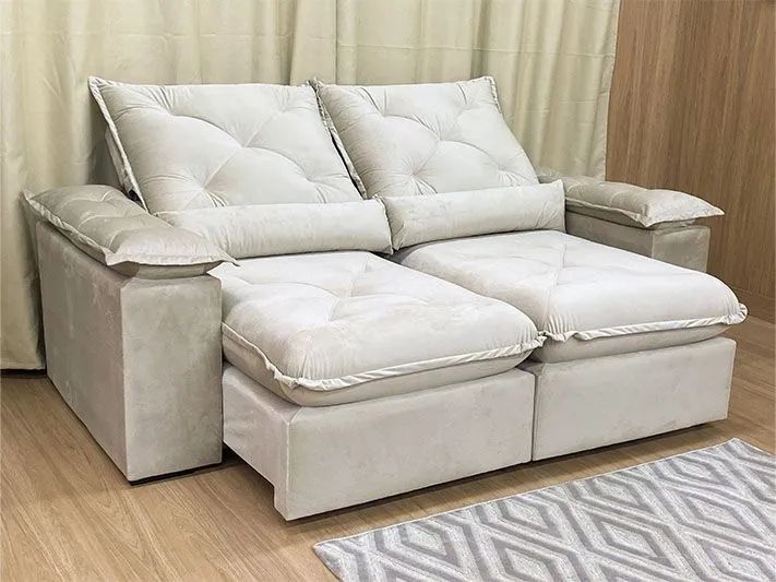 Sofá Retrátil 2 Lugares 180cm Veludo Bege - Foto 2