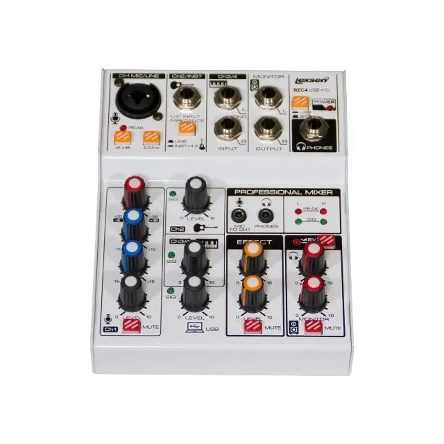Mesa de Som Lexsen Rec4 4 Canais Efeitos Interface DC 5V 500mA