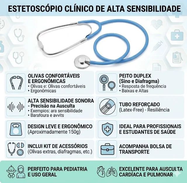Estetoscio Cor Azul Simples Batimentos do Coração Medição - Foto 2