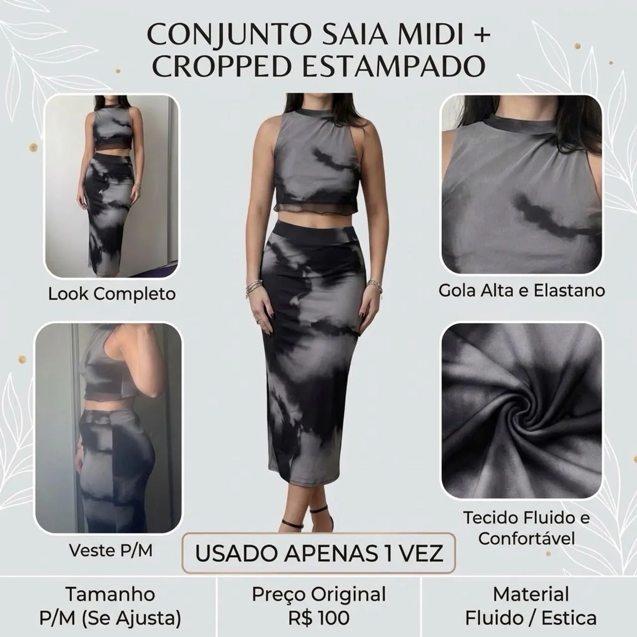 Conjunto croped com saia mid 