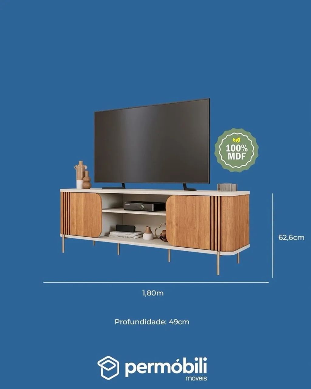 Rack Chicago Permobili 100% MDF, ideal para TVs até 65 Polegadas - Entrega Imediata - Foto 2