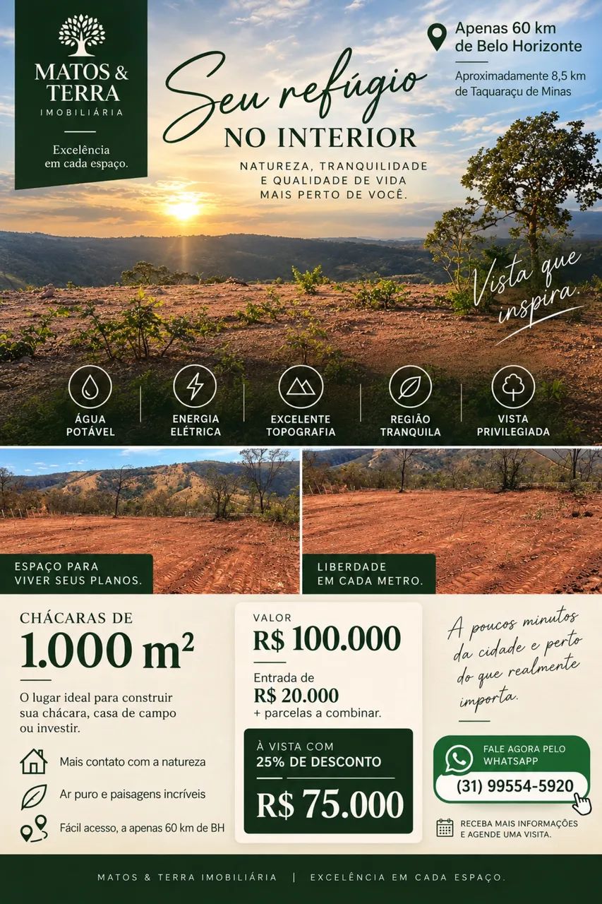 CHÁCARAS DE 1.000 m² A APENAS 60 KM DE BH