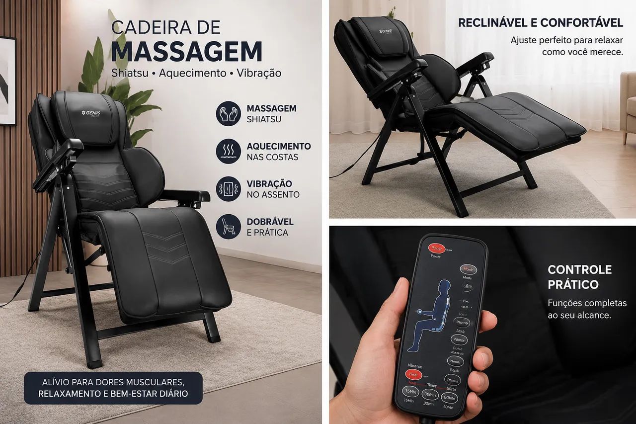 Cadeira de Massagem Genix Relax Dobrável com Aquecimento | Semi Nova
