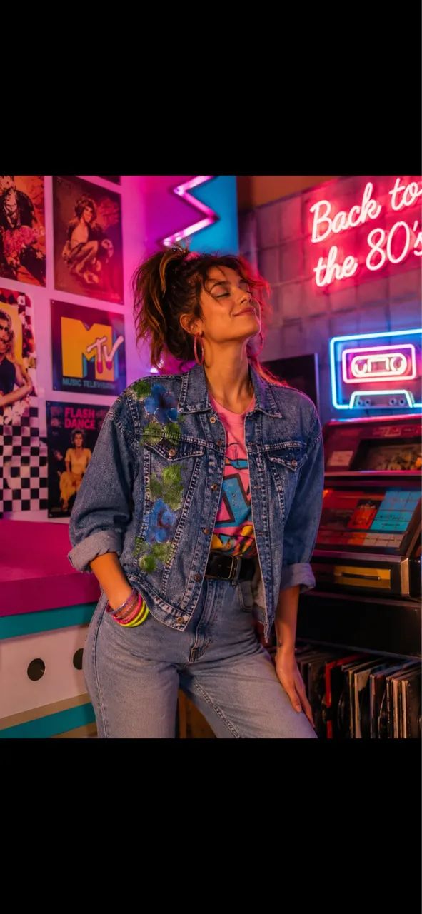 Jaqueta jeans retrô modelo anos 80 