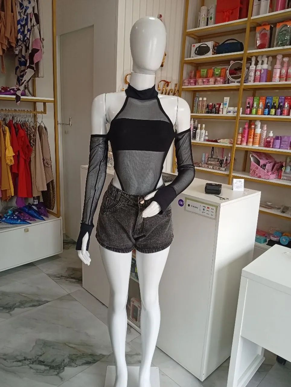 Body Moderno em tule e poliamida 