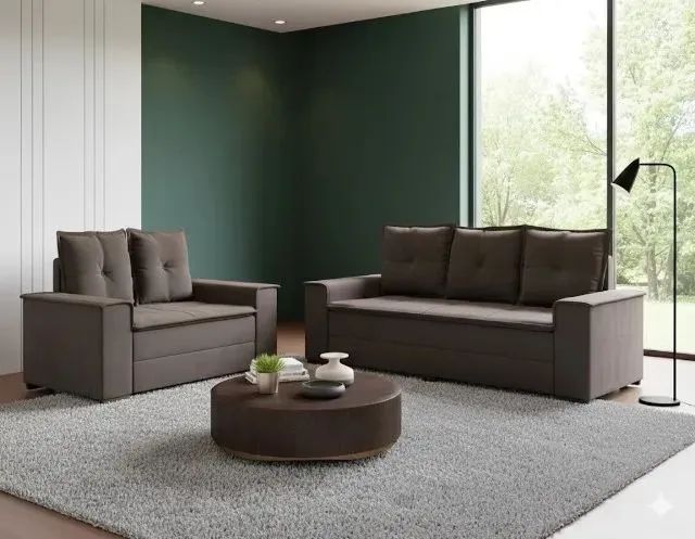 Jogo de Sofá Barcelona 2 e 3 Lugares Marrom - Conforto e Elegância para sua Sala