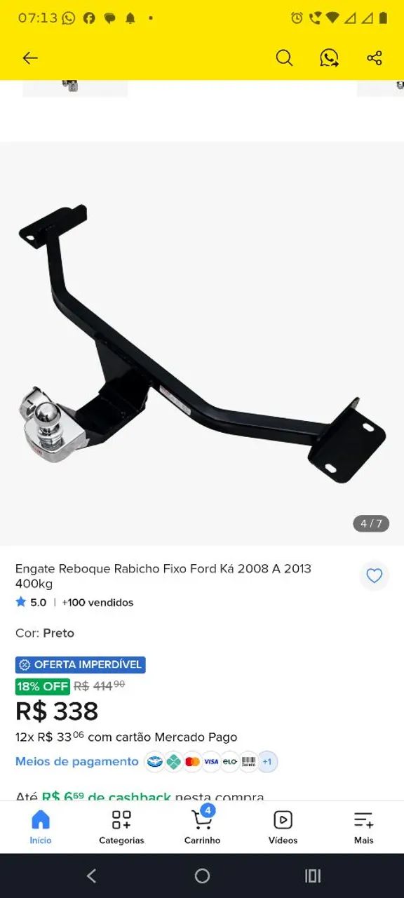 Engate para reboque Ford Ka 2008 a 2013