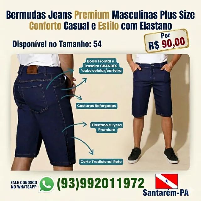 BERMUDA JEANS PREMIUM PLUS SIZE - TAMANHO 54