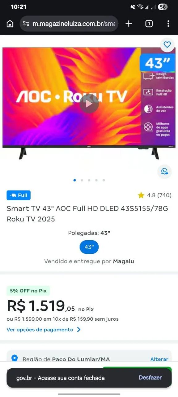 AOC 43 Polegadas Roku Tv - Foto 5