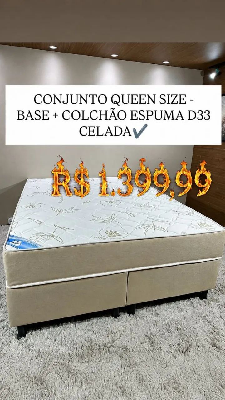 Cama box Queen Size - Base + colchão D33 