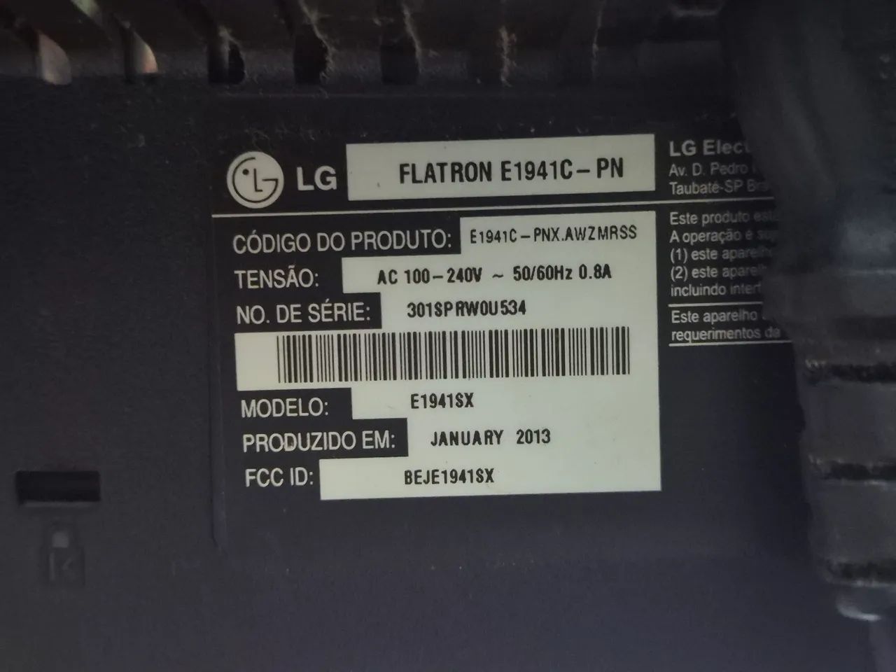 Monitor LG 19 Polegadas - Funcionando