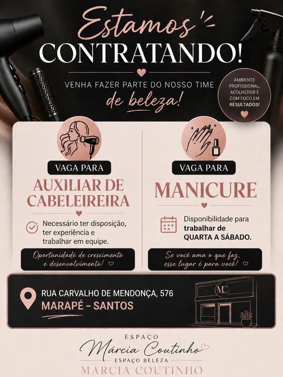 Precisa de auxiliar de cabelereiro e manicure
