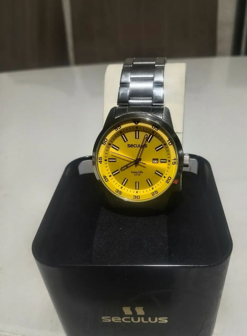 Relógio Seculus Prateado Amarelo
