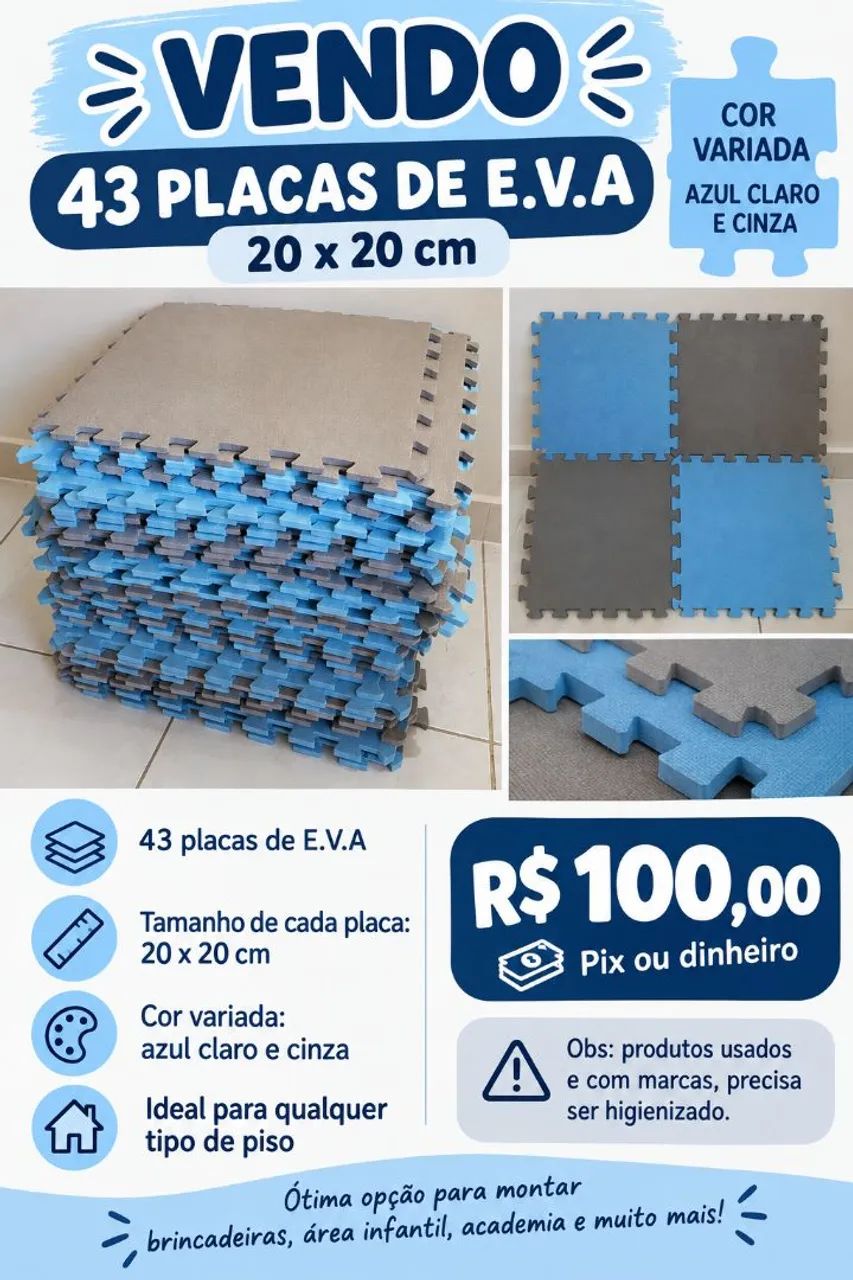 Placas de E.V.A 20X20 cm - 43 Peças 