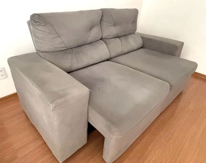 Sofá Retrátil Reclinável 3 Lugares Suede + Phormatta Evolution SMP Cinza  - Foto 4