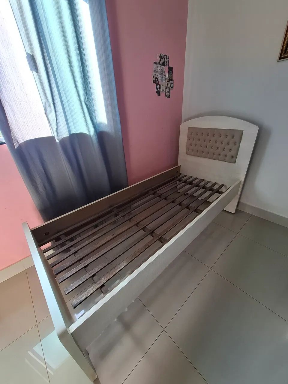 Par de cama de solteiro. Madeira e MDF. Cabeceira estofada - Foto 3