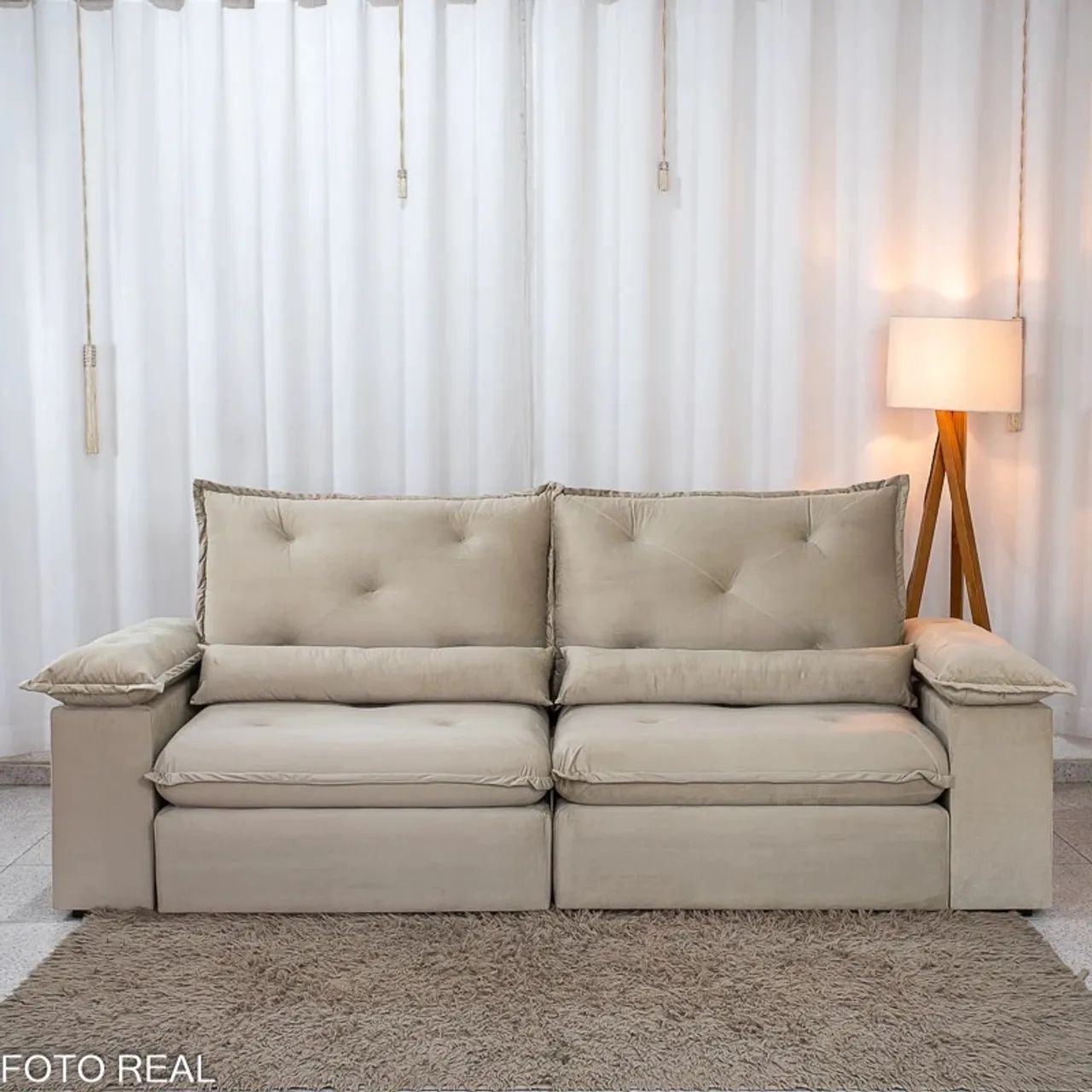 Sofá Retrátil Reclinável Suiça 2.30m Veludo Bege - Foto 4