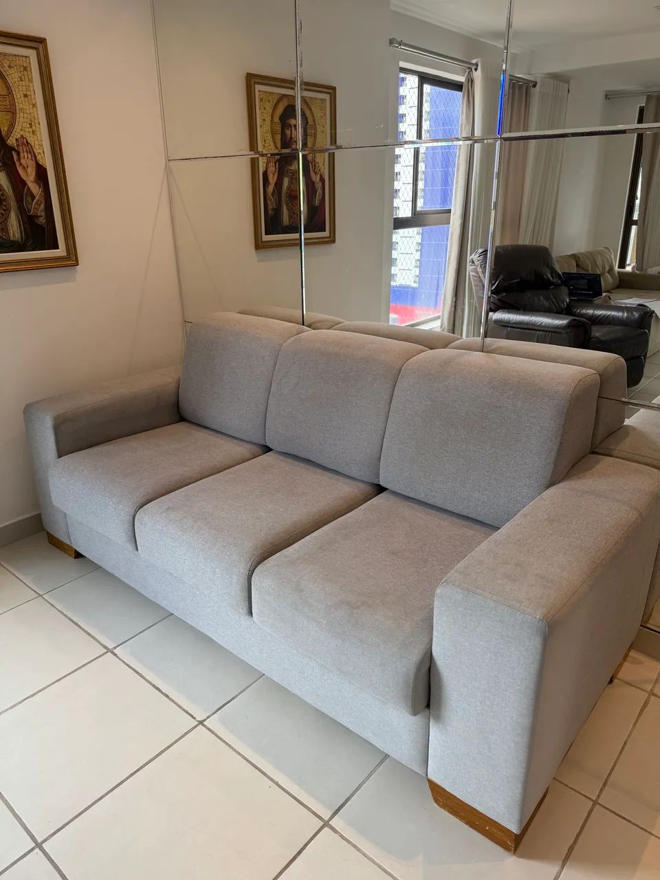 Sofá Retrátil 3 Lugares 2,05m Artflex - Linho Cinza 