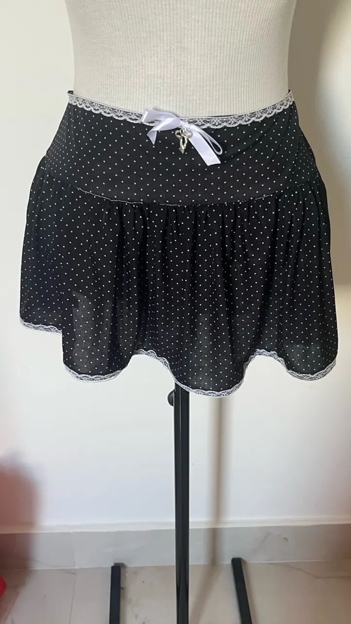 Conjunto dark coquette polkadot preto e branco estilo boneca - Foto 4