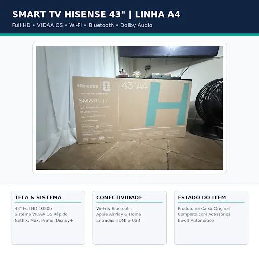 Smart TV Hisense 43" Full HD Vidaa Wi-Fi Bluetooth (Na Caixa)? - Foto 3
