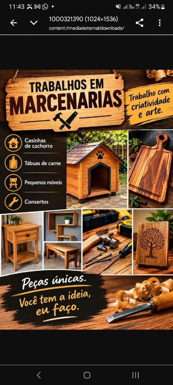 Trabalhos e utensílios em madeira. 