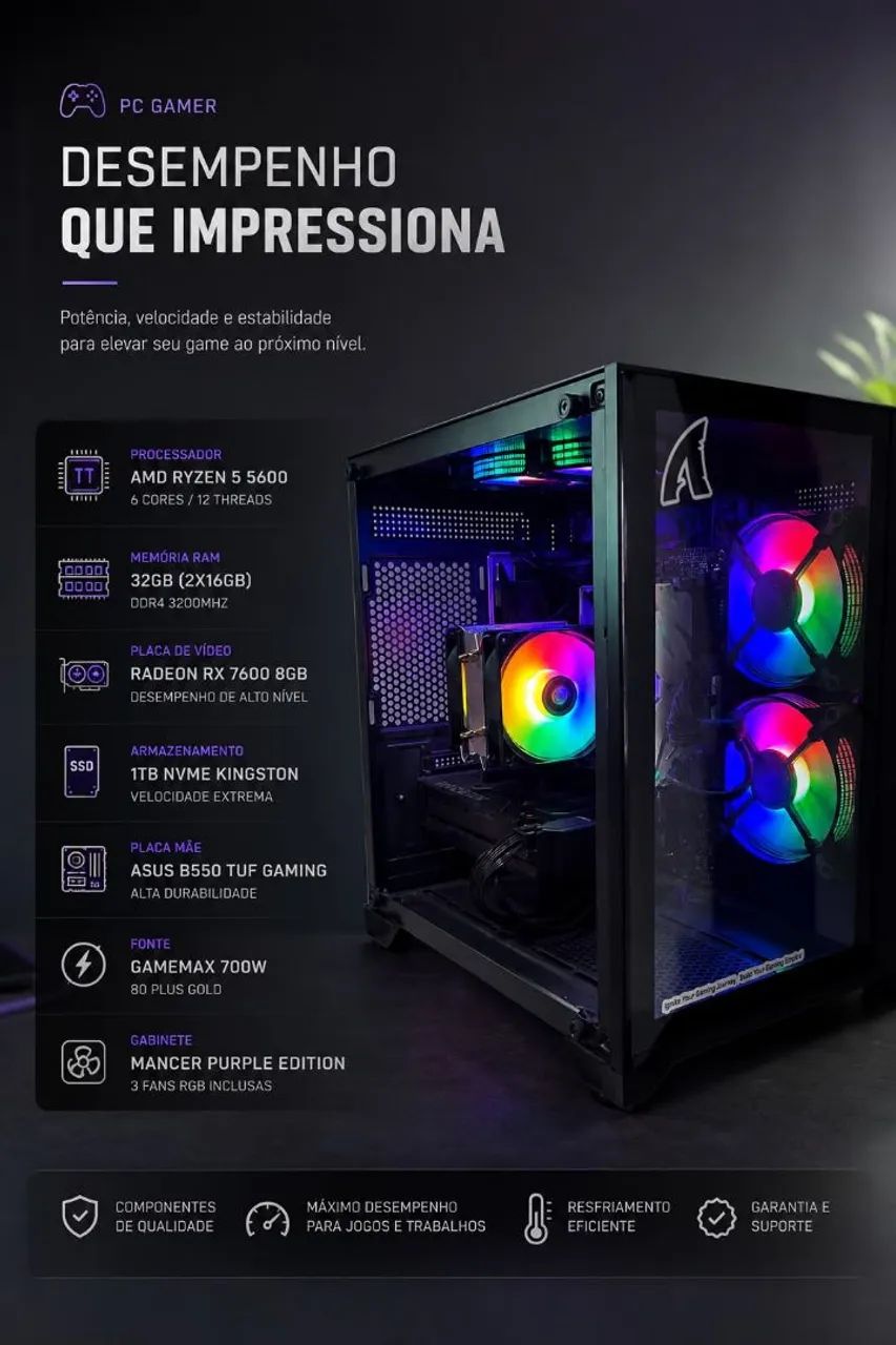PC gamer acompanha Mouse, Teclado e Microfone profissional 