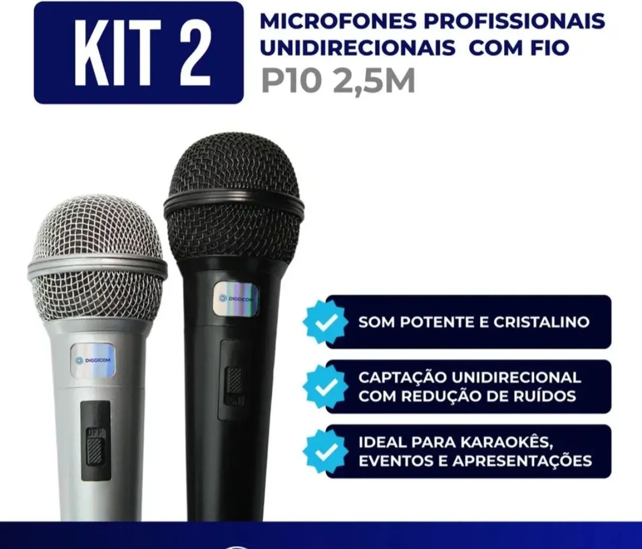 Kit 2 microfone com fio completo profissional, igreja, karaokê, show, - Foto 4