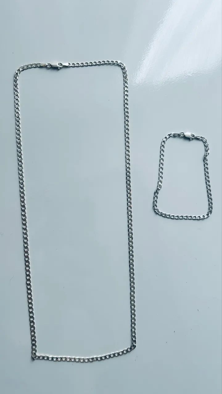 Kit cordão e pulseira escamada prata 3,5mm