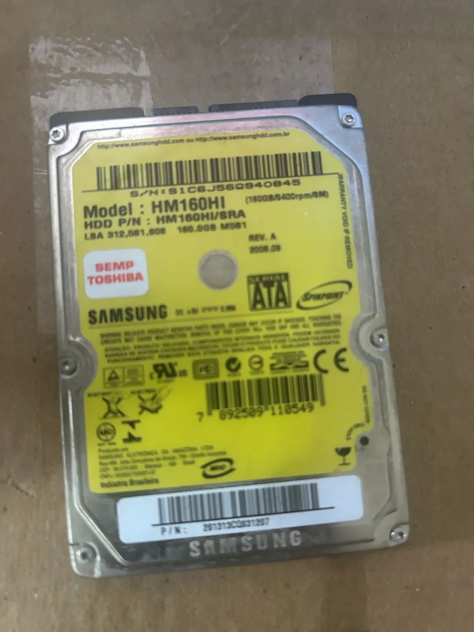 Hd 160g para notebook Samsung