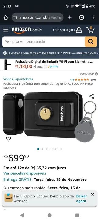 Fechadura Eletrônica Intelbras FX 3000 MF com Leitor de Tag RFID - Foto 4