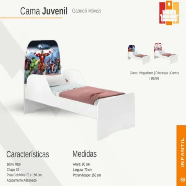 Cama infantil barbie ou vingadores 