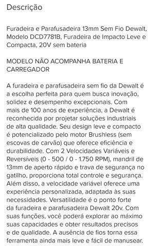 Parafusadeira Furadeira de Impacto Sem Fio 1/2" 20V Dewalt - Foto 2