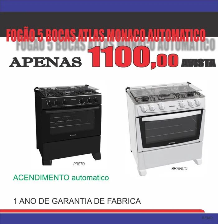 Fogão 5 Bocas Atlas Monaco Automático - Apenas R$ 1100,00 à vista!